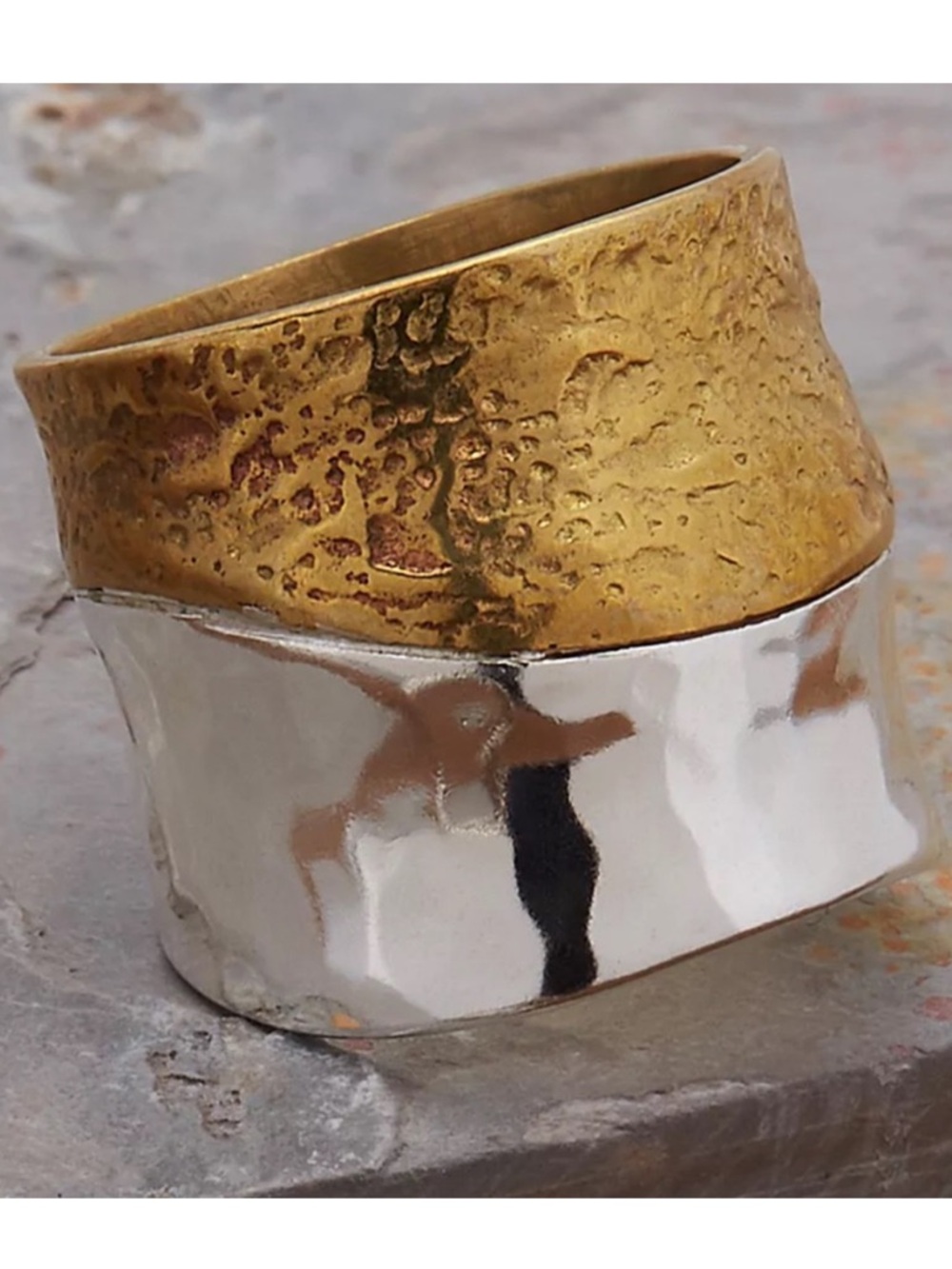 Two-Tone Hammered Wide Silpada Ring - Gold & Silver